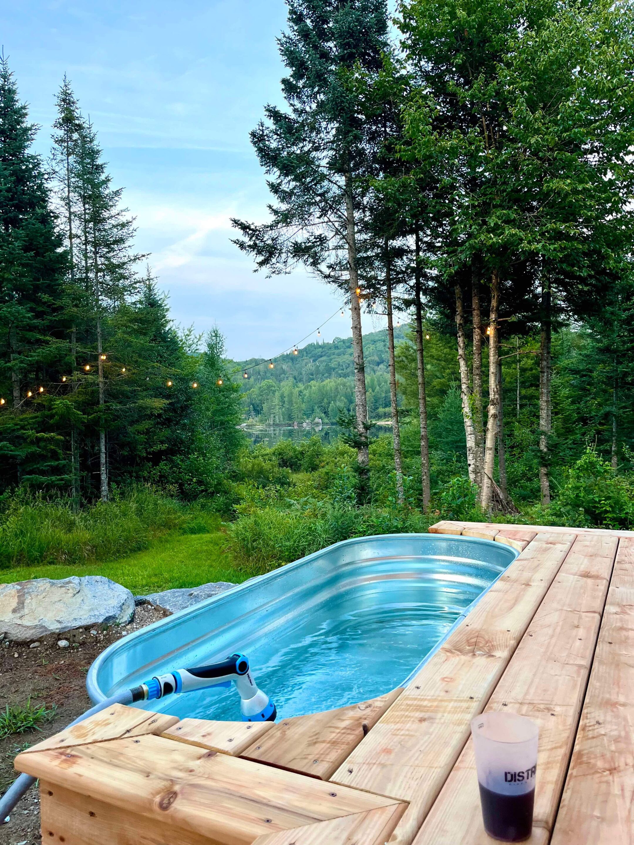 Stock Tank Pool avec aménagement paysager naturel